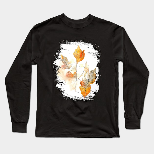 Leaf Autumn Season Nature Watercolor Art Painting Long Sleeve T-Shirt by Cubebox